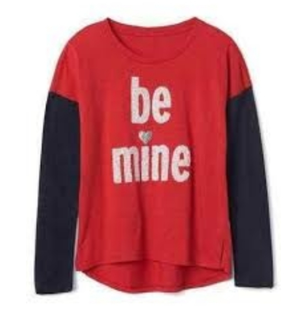 Girls Navy Red Colorblock Long Sleeve Be Mine Tee